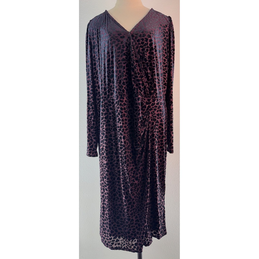 Talbots Purple Burnout Velvet Leopard Print Faux Wrap Dress NWT 1X Retro Grunge